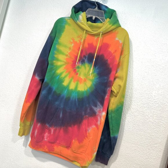 Port & Company Pullover Hoodie Sweatshirt MultiColor Rainbow Tie Dye Unisex Med - Picture 5 of 5